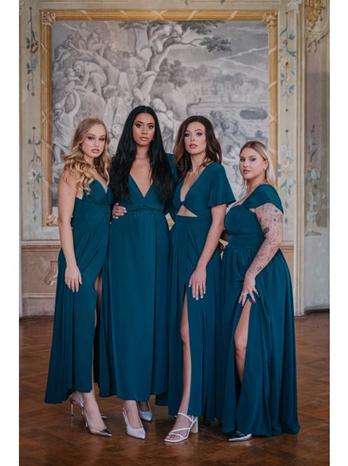 Leila - mušelínové maxi šaty s preloženým topom,  v tmavozelenej farbe