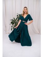 Leila - mušelínové maxi šaty s preloženým topom,  v tmavozelenej farbe