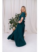 Leila - mušelínové maxi šaty s preloženým topom,  v tmavozelenej farbe