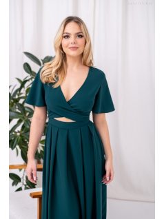   Leila - mušelínové maxi šaty s preloženým topom,  v tmavozelenej farbe