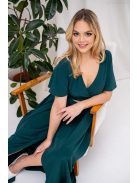 Leila - mušelínové maxi šaty s preloženým topom,  v tmavozelenej farbe