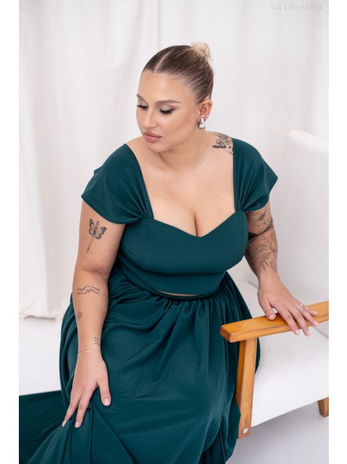 Rebeka - dlhá maxi sukňa z mušelínového materiálu, v tmavozelenej farbe