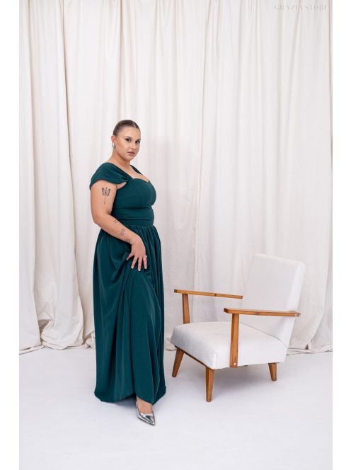 Rebeka - nariasená maxi sukňa z mušelínového materiálu, v tmavozelenej farbe