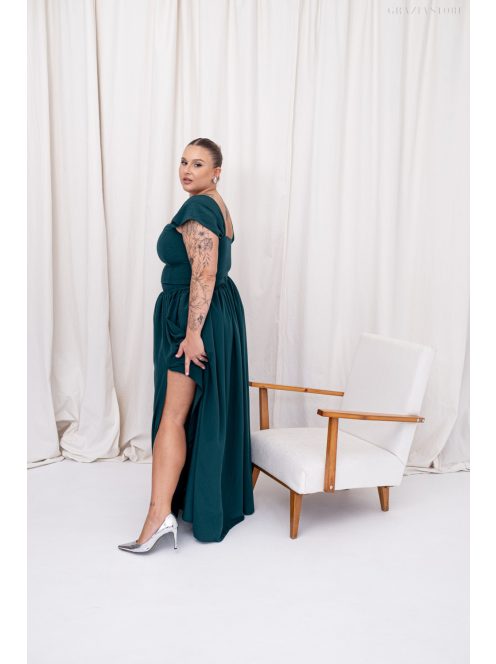 Rebeka - nariasená maxi sukňa z mušelínového materiálu, v tmavozelenej farbe