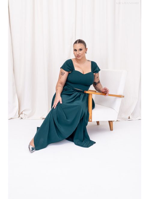 Rebeka - nariasená maxi sukňa z mušelínového materiálu, v tmavozelenej farbe