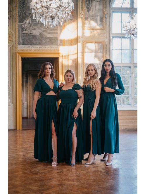 Rebeka - nariasená maxi sukňa z mušelínového materiálu, v tmavozelenej farbe