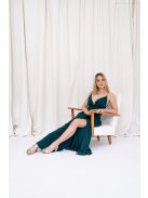 Zelma - mušelínové maxi šaty na špagetových ramienkach s áčkovou sukňou, v tmavozelenej farbe