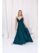 Zelma - mušelínové maxi šaty na špagetových ramienkach s áčkovou sukňou, v tmavozelenej farbe