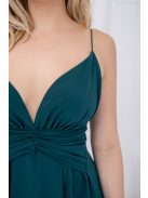 Zelma - mušelínové maxi šaty na špagetových ramienkach s áčkovou sukňou, v tmavozelenej farbe