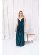 Zelma - mušelínové maxi šaty na špagetových ramienkach s áčkovou sukňou, v tmavozelenej farbe
