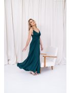 Zelma - mušelínové maxi šaty na špagetových ramienkach s áčkovou sukňou, v tmavozelenej farbe