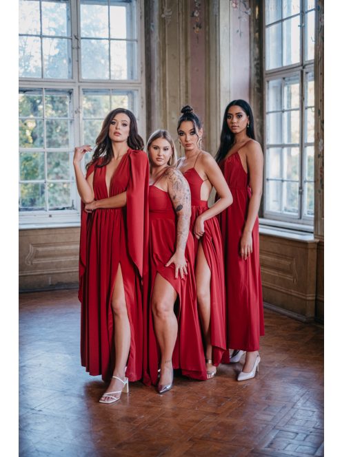 Dália - mušelínové maxi šaty so zaväzovaním na chrbte, v tehlovej farbe