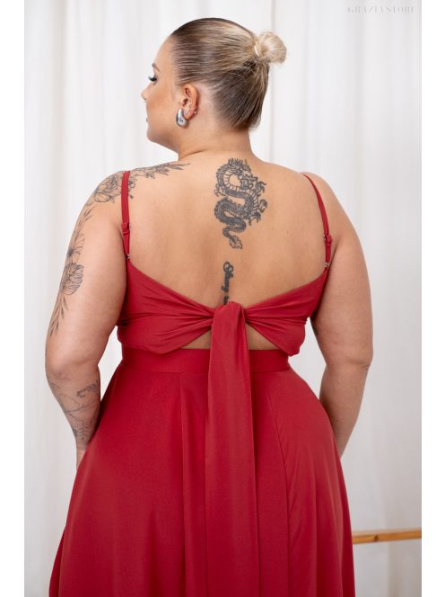 Dália - mušelínové maxi šaty so zaväzovaním na chrbte, v tehlovej farbe