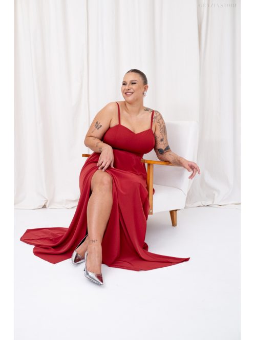 Dália - mušelínové maxi šaty so zaväzovaním na chrbte, v tehlovej farbe