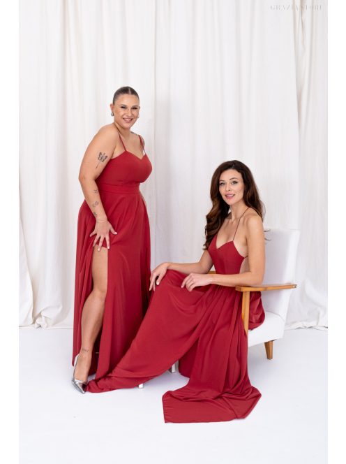 Dália - mušelínové maxi šaty so zaväzovaním na chrbte, v tehlovej farbe