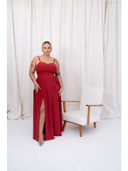 Dália - mušelínové maxi šaty so zaväzovaním na chrbte, v tehlovej farbe