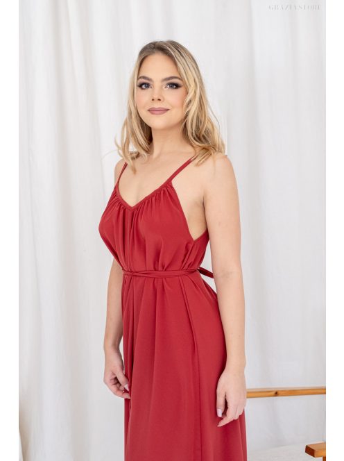 Vanda - mušelínové maxi šaty s viazaním v páse, v tehlovej farbe