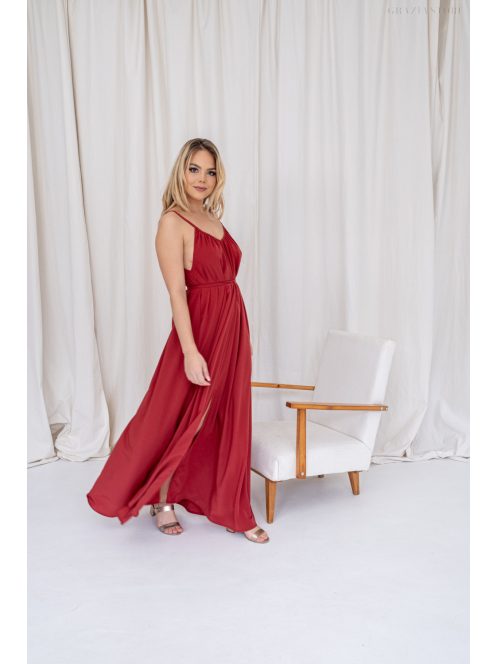 Vanda - mušelínové maxi šaty s viazaním v páse, v tehlovej farbe