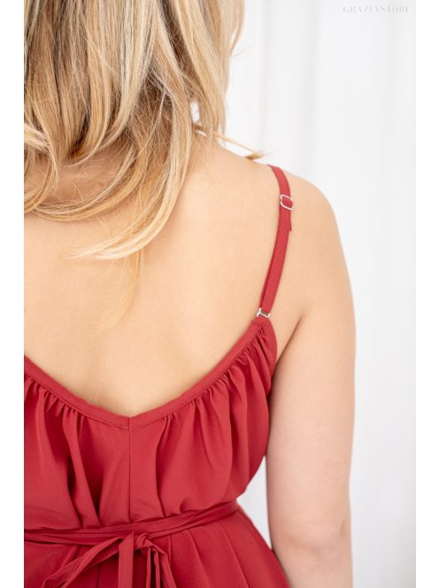 Vanda - mušelínové maxi šaty s viazaním v páse, v tehlovej farbe