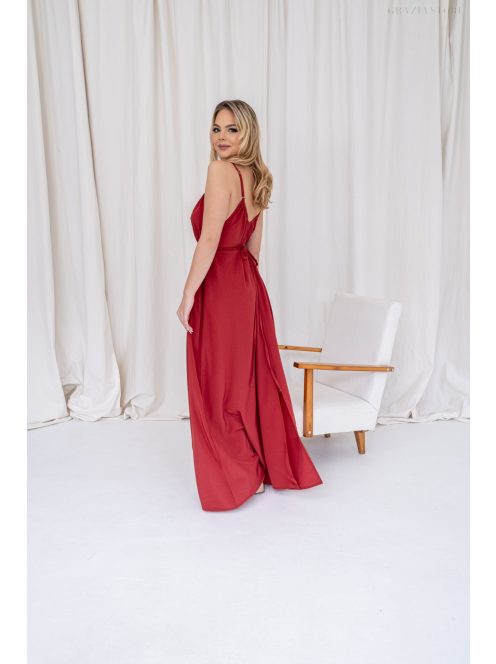 Vanda - mušelínové maxi šaty s viazaním v páse, v tehlovej farbe