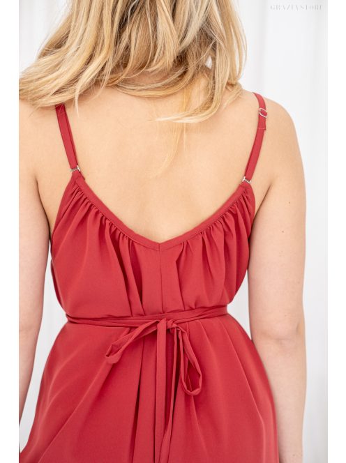 Vanda - mušelínové maxi šaty s viazaním v páse, v tehlovej farbe