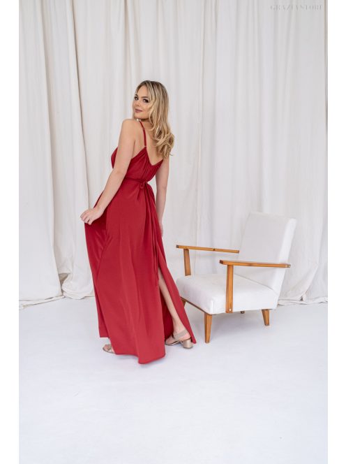 Vanda - mušelínové maxi šaty s viazaním v páse, v tehlovej farbe