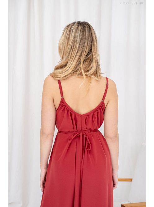 Vanda - mušelínové maxi šaty s viazaním v páse, v tehlovej farbe