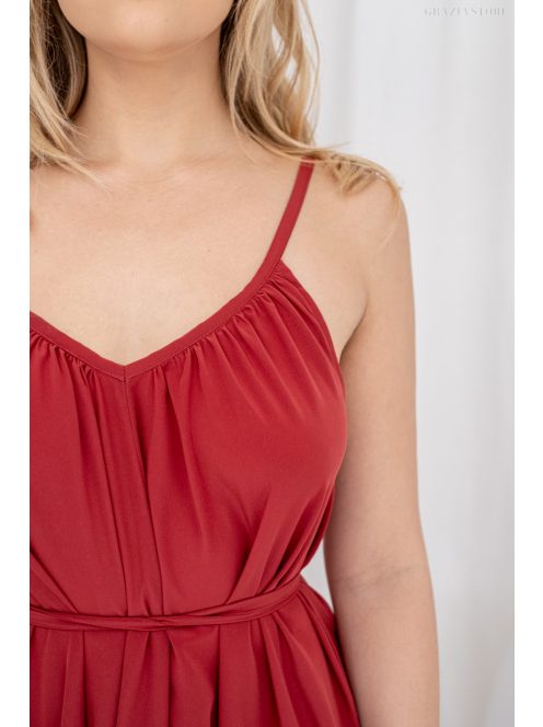 Vanda - mušelínové maxi šaty s viazaním v páse, v tehlovej farbe