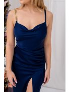 Lola - mini šaty s bočným nariasením a padavým výstrihom z light saténového materiálu, v tmavo-modrej farbe