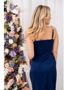 Lola - mini šaty s bočným nariasením a padavým výstrihom z light saténového materiálu, v tmavo-modrej farbe