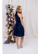 Olga - mini šaty so zaväzovaním okolo krku a pásu,  z light saténového materiálu, v tmavo-modrej farbe