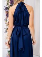 Olga - mini šaty so zaväzovaním okolo krku a pásu,  z light saténového materiálu, v tmavo-modrej farbe