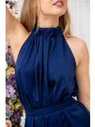 Olga - mini šaty so zaväzovaním okolo krku a pásu,  z light saténového materiálu, v tmavo-modrej farbe