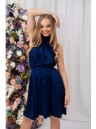 Olga - mini šaty so zaväzovaním okolo krku a pásu, z light saténového materiálu, v tmavo-modrej farbe
