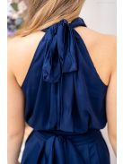 Olga - mini šaty so zaväzovaním okolo krku a pásu, z light saténového materiálu, v tmavo-modrej farbe