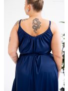 Vanda - maxi šaty s nastaviteľnými ramienkami a zaväzovaním v páse, z light saténového materiálu, v tmavo-modrej farbe