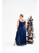 Vanda - maxi šaty s nastaviteľnými ramienkami a zaväzovaním v páse, z light saténového materiálu, v tmavo-modrej farbe