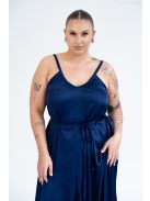 Vanda - maxi šaty s nastaviteľnými ramienkami a zaväzovaním v páse, z light saténového materiálu, v tmavo-modrej farbe