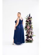 Vanda - maxi šaty s nastaviteľnými ramienkami a zaväzovaním v páse, z light saténového materiálu, v tmavo-modrej farbe