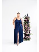 Vanda - maxi šaty s nastaviteľnými ramienkami a zaväzovaním v páse, z light saténového materiálu, v tmavo-modrej farbe