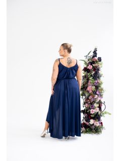   Vanda - maxi šaty s nastaviteľnými ramienkami a zaväzovaním v páse, z light saténového materiálu, v tmavo-modrej farbe