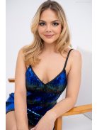 Vanda mini – flitrované mini šaty voľného strihu s nastaviteľnými ramienkami, v modro-zelenej farbe