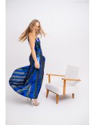 Zelma - flitrované maxi šaty na špagetové ramienka, s hlbokým výstrihom a A-čkovou sukňou, v modro-zelenej farbe