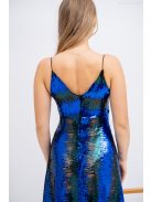 Zelma - flitrované maxi šaty na špagetové ramienka, s hlbokým výstrihom a A-čkovou sukňou, v modro-zelenej farbe