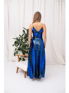 Zelma - flitrované maxi šaty na špagetové ramienka, s hlbokým výstrihom a A-čkovou sukňou, v modro-zelenej farbe