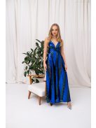 Zelma - flitrované maxi šaty na špagetové ramienka, s hlbokým výstrihom a A-čkovou sukňou, v modro-zelenej farbe