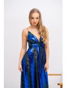 Zelma - flitrované maxi šaty na špagetové ramienka, s hlbokým výstrihom a A-čkovou sukňou, v modro-zelenej farbe