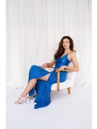 Zita - maxi so špeciálnym riešením chrbta z lesklého plisovaného materiálu, v modrej farbe