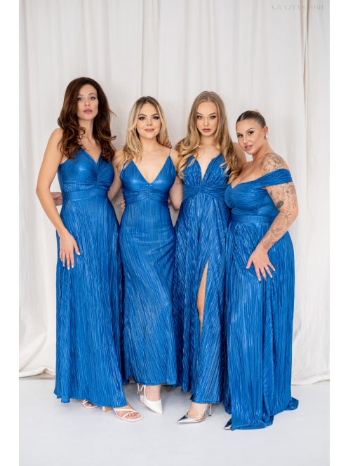 Zita - maxi so špeciálnym riešením chrbta z lesklého plisovaného materiálu, v modrej farbe