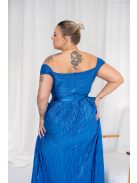 Inez - maxi šaty z lesklého plisovaného materiálu s nariaseným topom a romantickými rukávmi, v modrej farbe